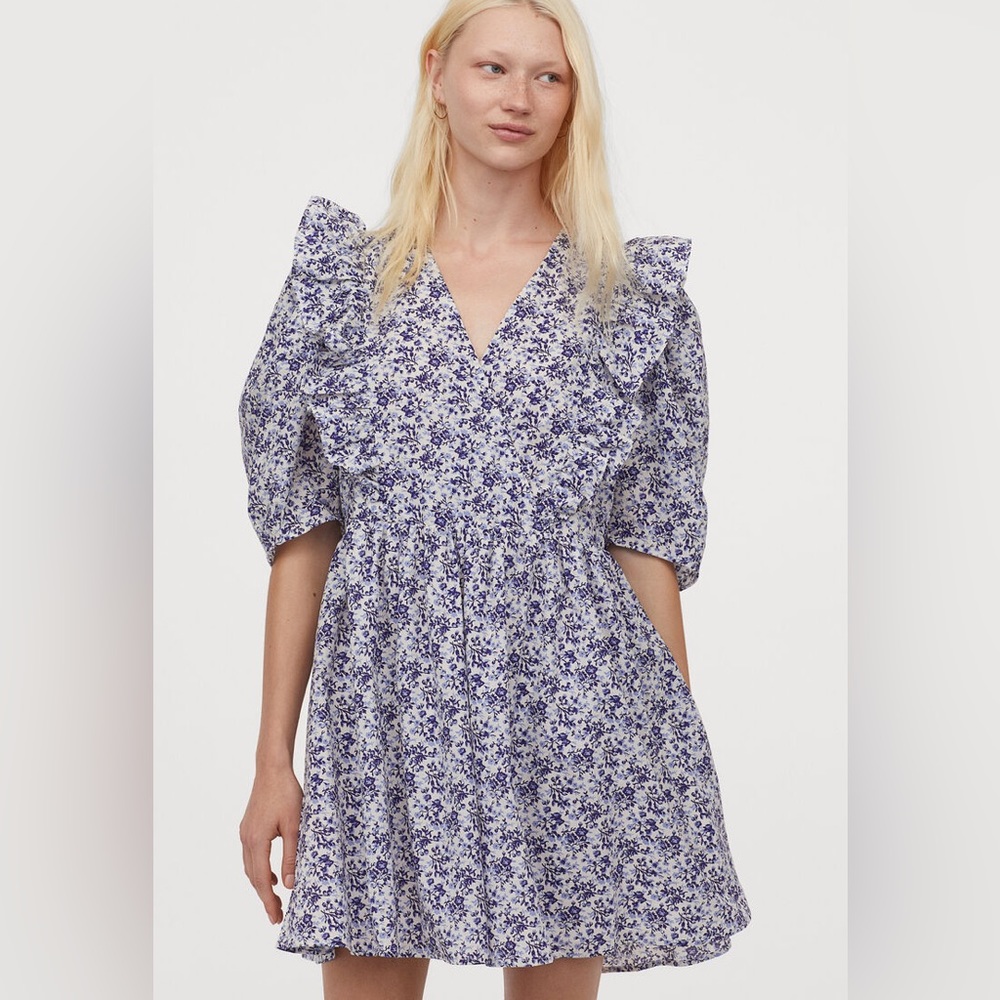 H&M floral puff sleeve dress EUC